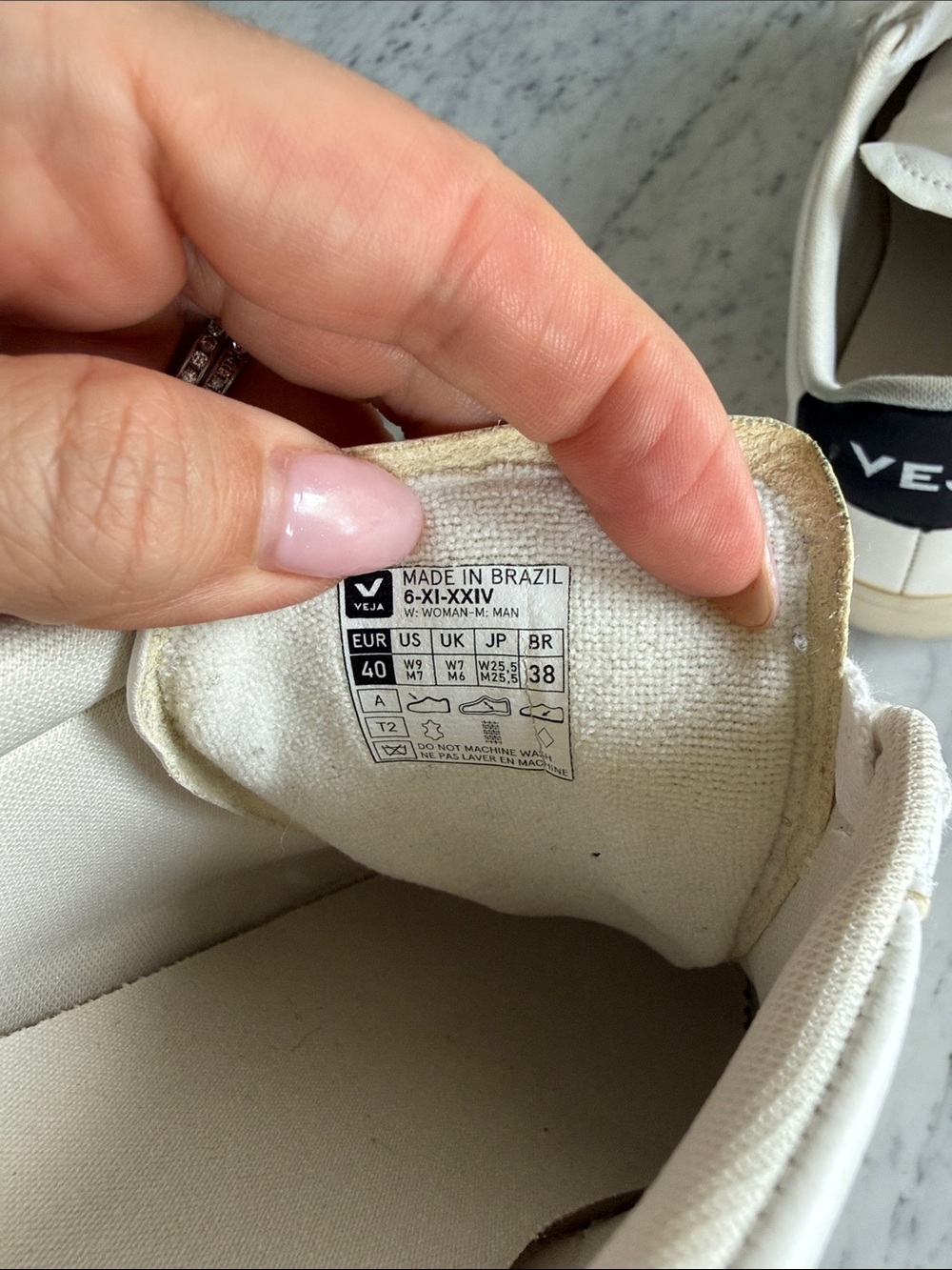 Veja Campos White Leather Sneakers with Black V Accent - Picture 7 of 9